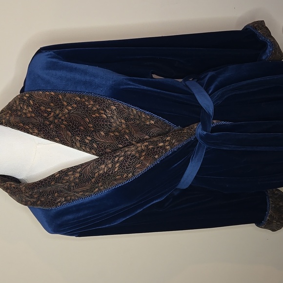 Vintage Kimberly Gale Sapphire Blue Velvet Paisley Peacock Robe Medium - Picture 3 of 6